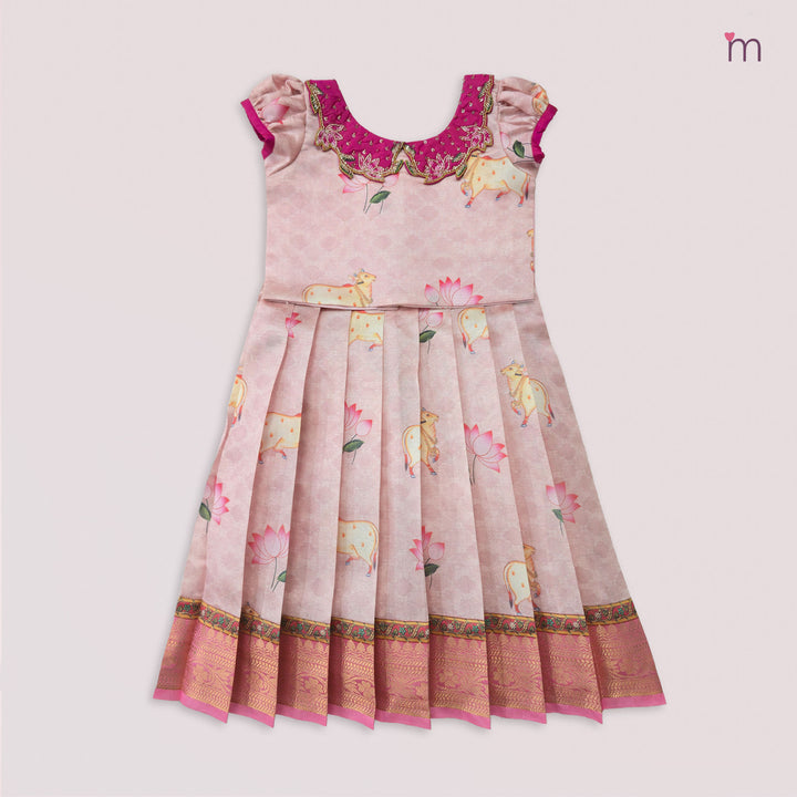 Pichwai Pink Pattu Pavadai Minipattu