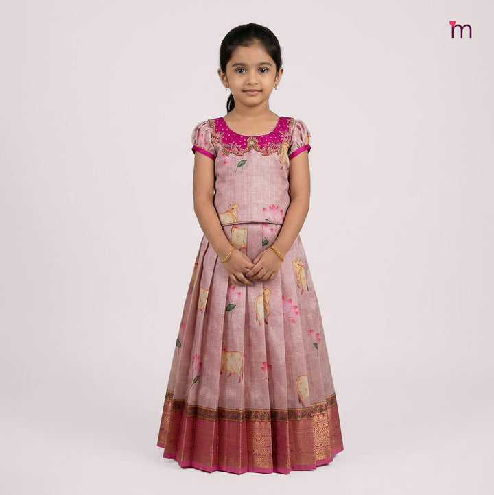 Pichwai Pink Pattu Pavadai Minipattu