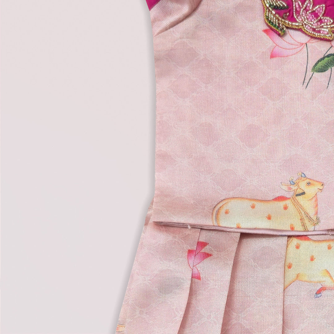 Pichwai Pink Pattu Pavadai Minipattu