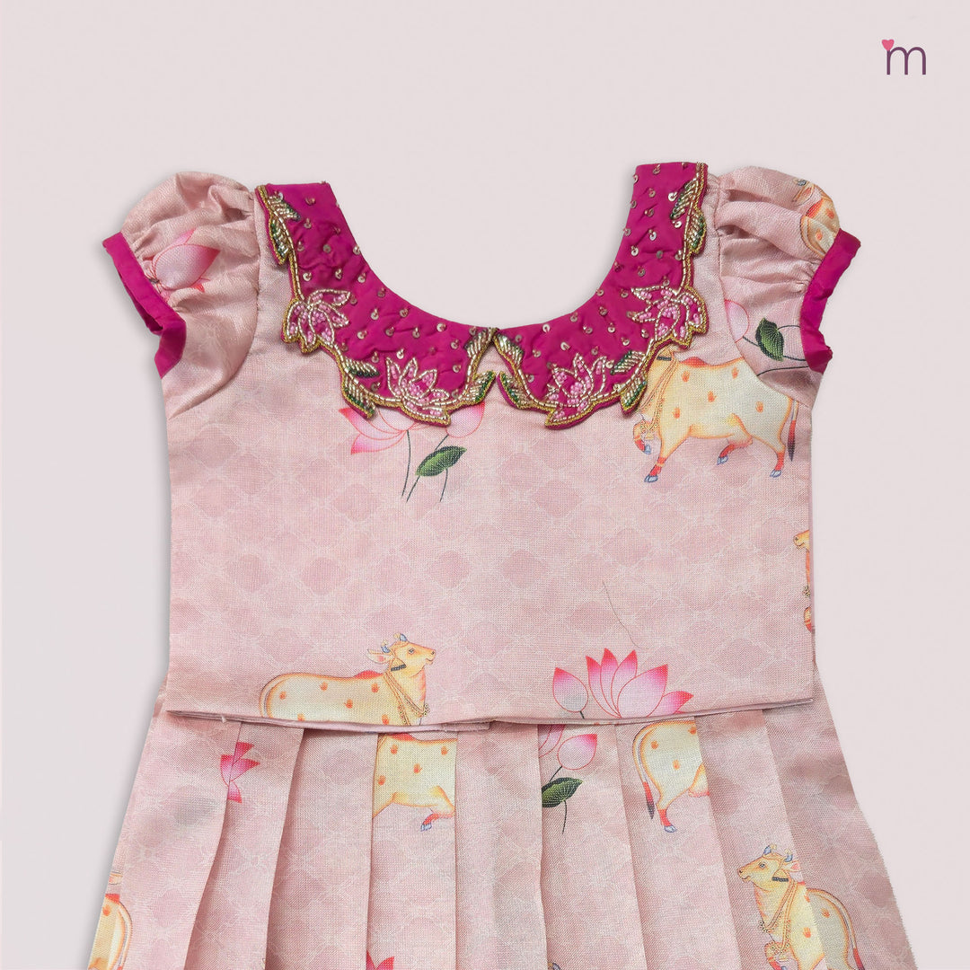 Pichwai Pink Pattu Pavadai Minipattu