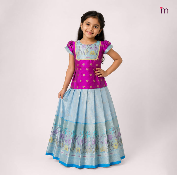 Varnika - Magenta Blue Pattu Pavadai Minipattu