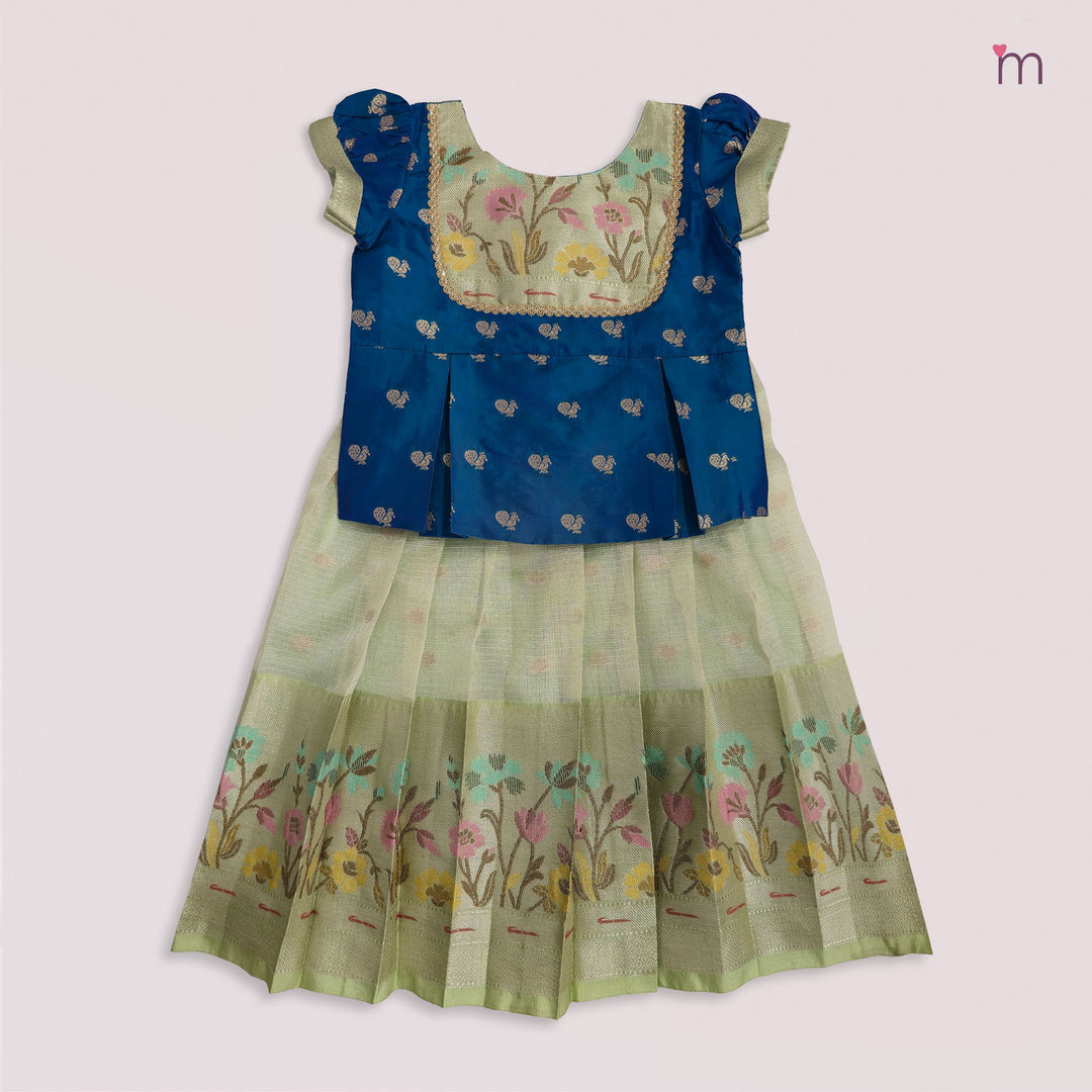 Varnika - Peacock Blue Green Pattu Pavadai Minipattu
