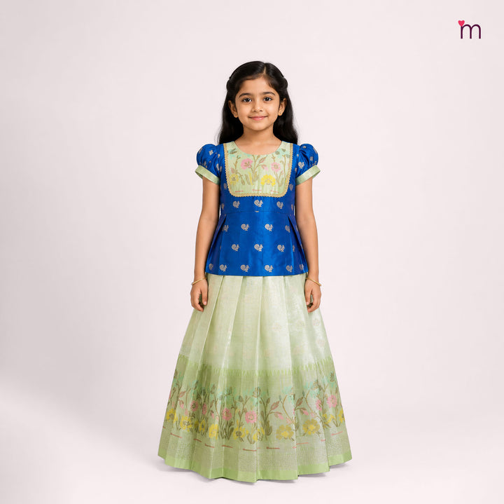 Varnika - Peacock Blue Green Pattu Pavadai Minipattu