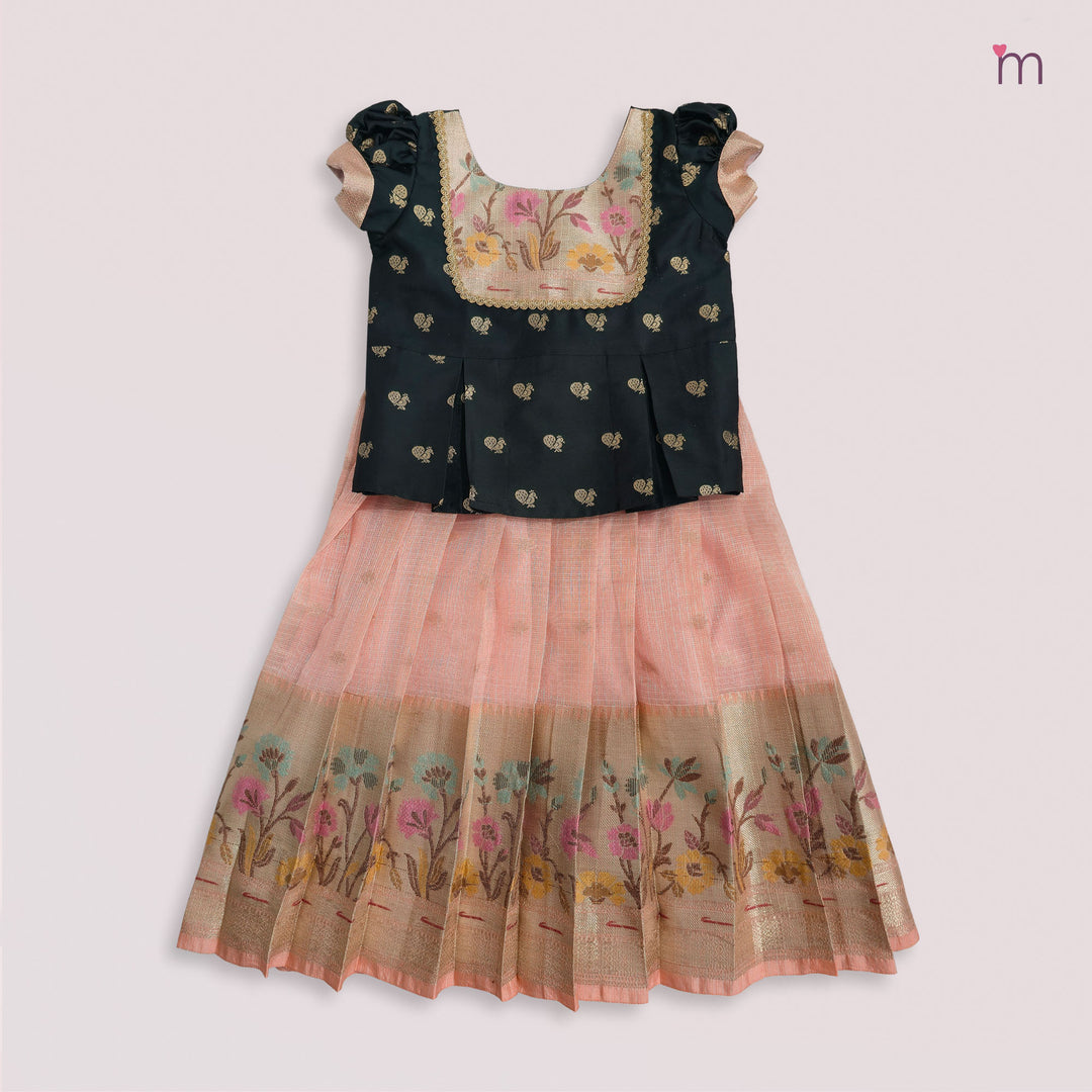 Varnika - Green Peach Pink Pattu Pavadai Minipattu