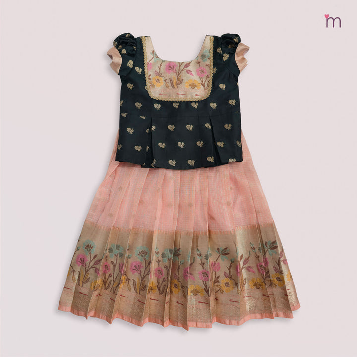 Varnika - Green Peach Pink Pattu Pavadai Minipattu
