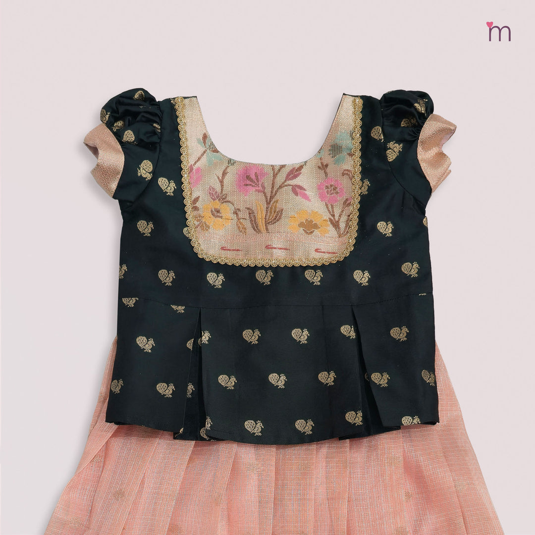 Varnika - Green Peach Pink Pattu Pavadai Minipattu