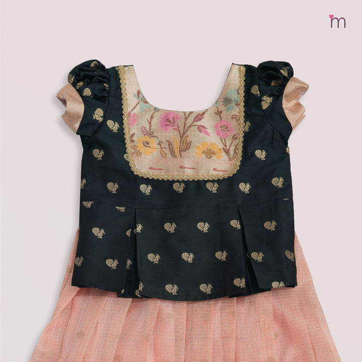 Varnika - Green Peach Pink Pattu Pavadai Minipattu