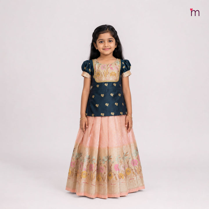 Varnika - Green Peach Pink Pattu Pavadai Minipattu