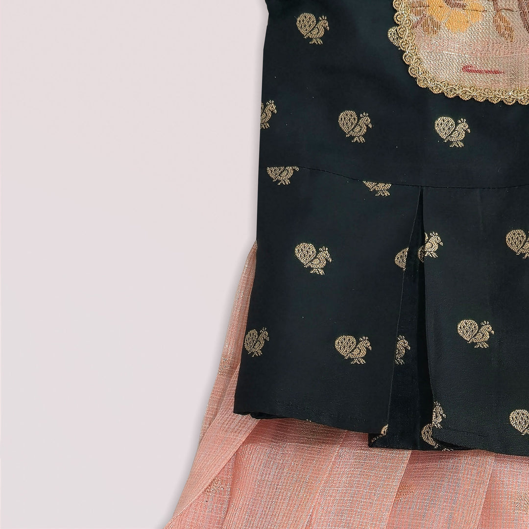 Varnika - Green Peach Pink Pattu Pavadai Minipattu