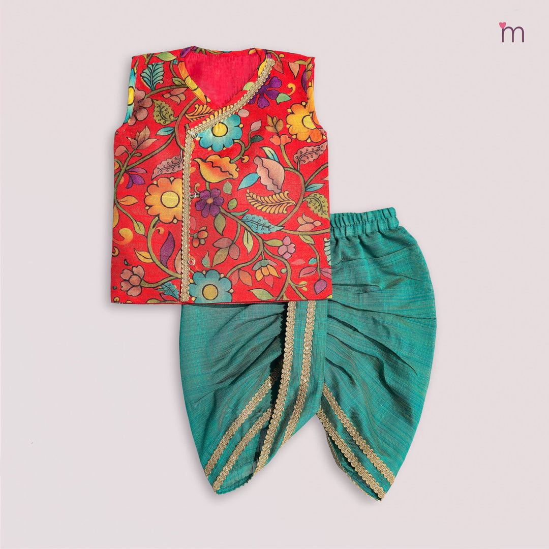 Varun - Red Kalamkari Jabla Set Minipattu