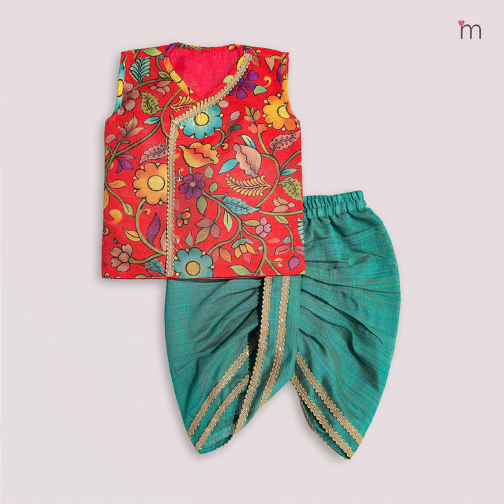 Varun - Red Kalamkari Jabla Set Minipattu