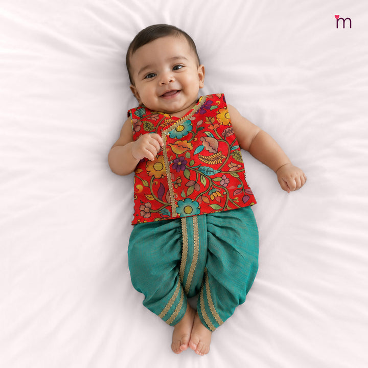Varun - Red Kalamkari Jabla Set Minipattu