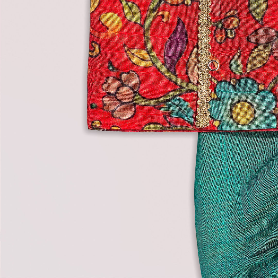 Varun - Red Kalamkari Jabla Set Minipattu