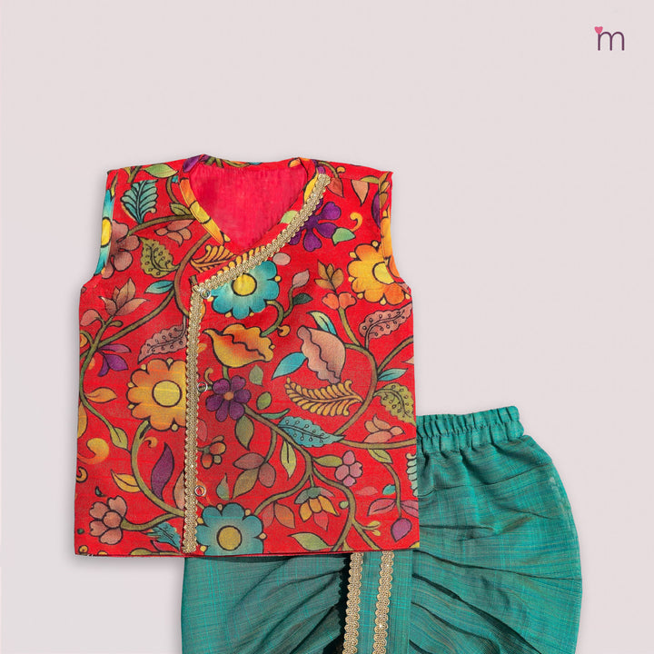 Varun - Red Kalamkari Jabla Set Minipattu