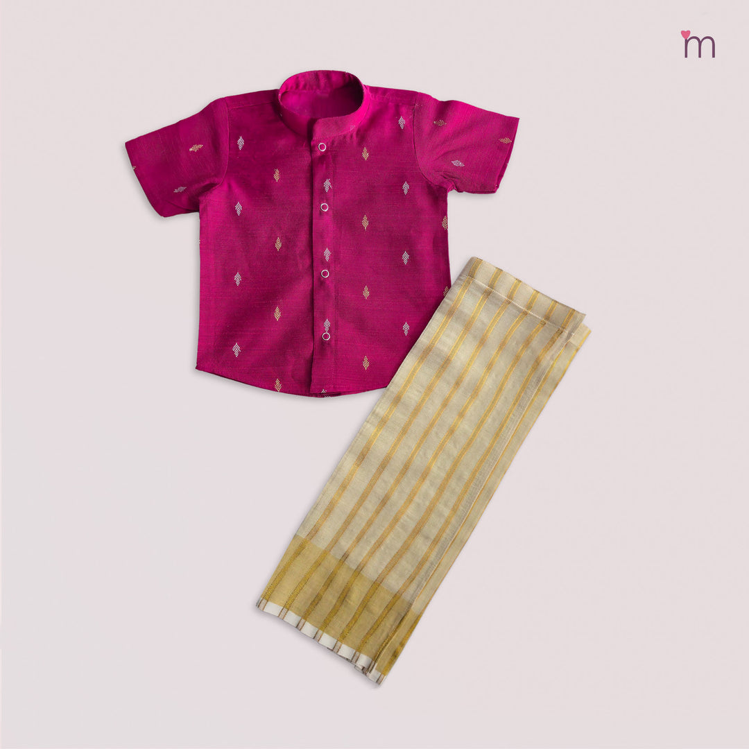 Kavin - Pink Kurta Shirt & Veshti Set