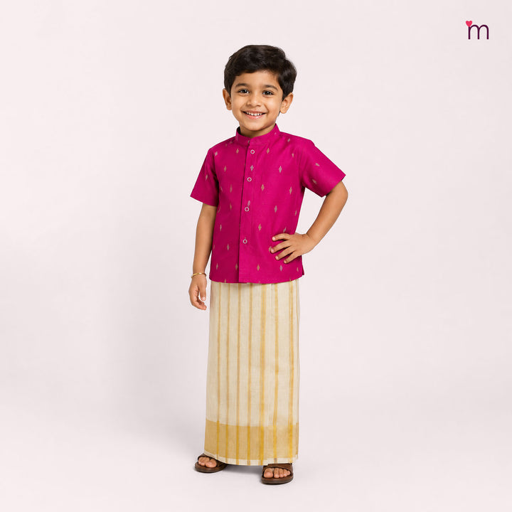 Kavin - Pink Kurta Shirt & Veshti Set