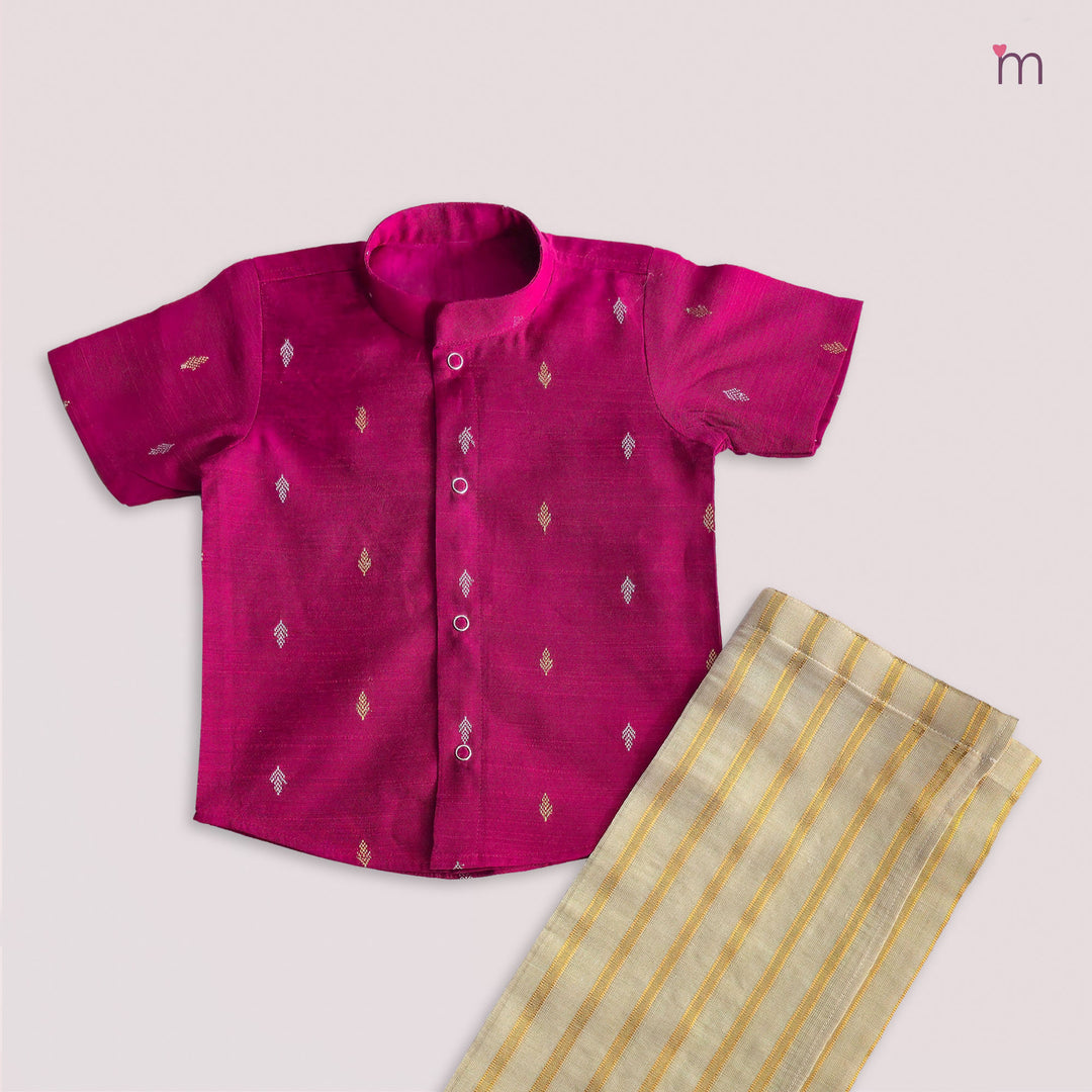 Kavin - Pink Kurta Shirt & Veshti Set