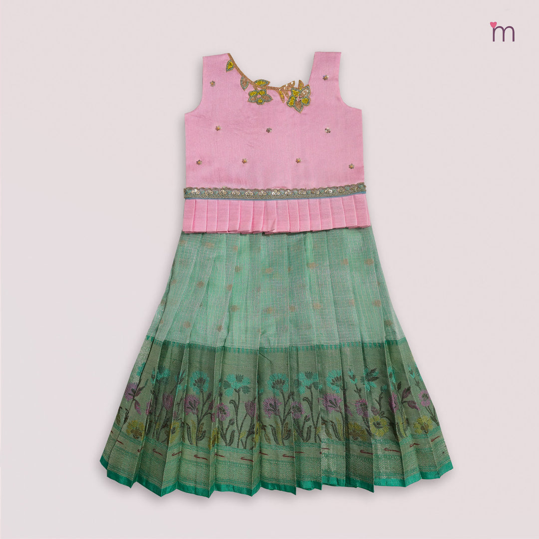 Vihana - Pink Green Pattu Pavadai Minipattu
