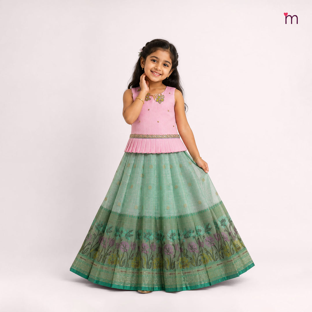 Vihana - Pink Green Pattu Pavadai Minipattu
