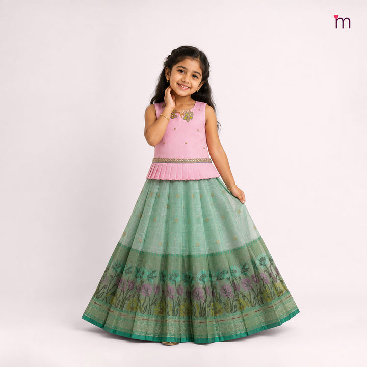 Vihana - Pink Green Pattu Pavadai Minipattu