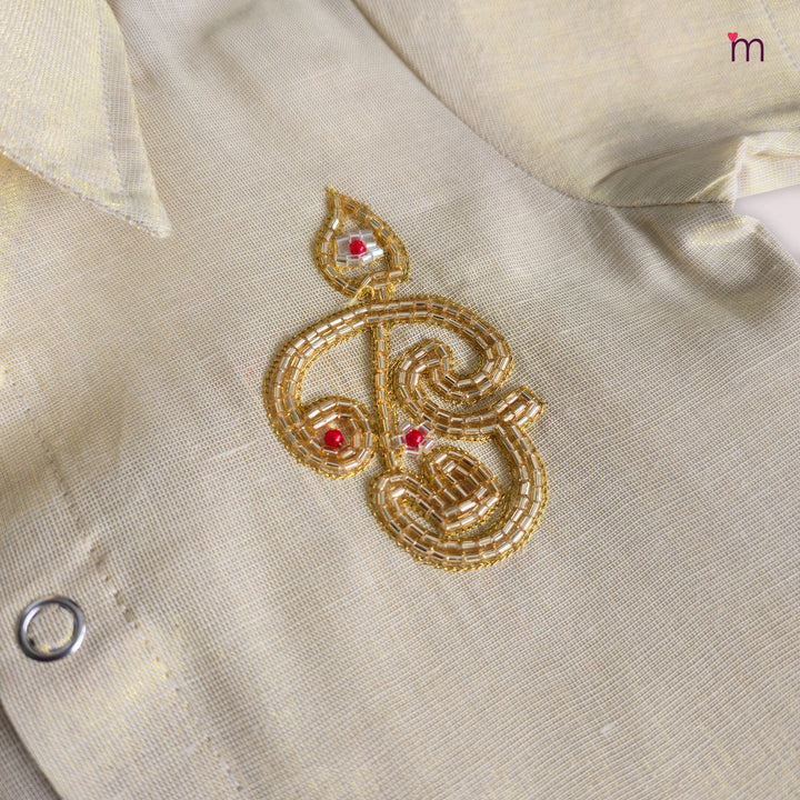 OM Half White Tissue Shirt & Veshti set