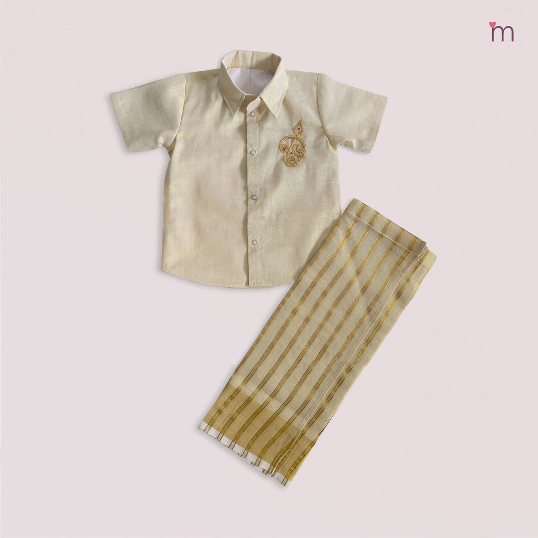 Murugan Half White Tissue Shirt & Veshti set