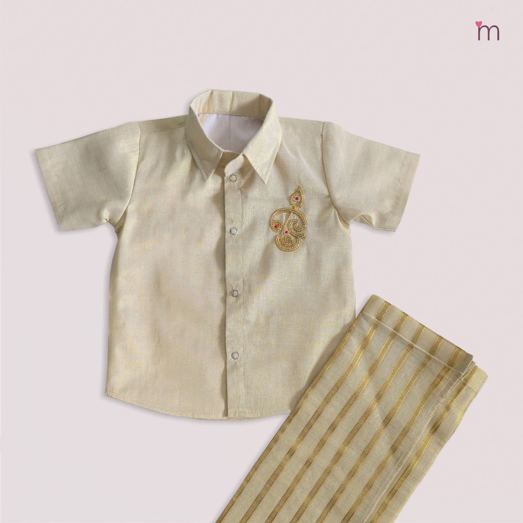 OM Half White Tissue Shirt & Veshti set
