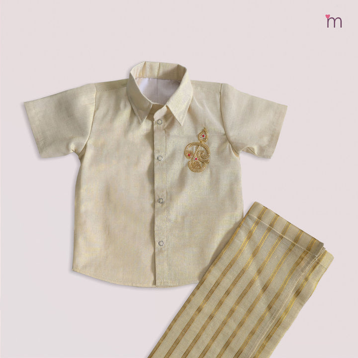 OM Half White Tissue Shirt & Veshti set