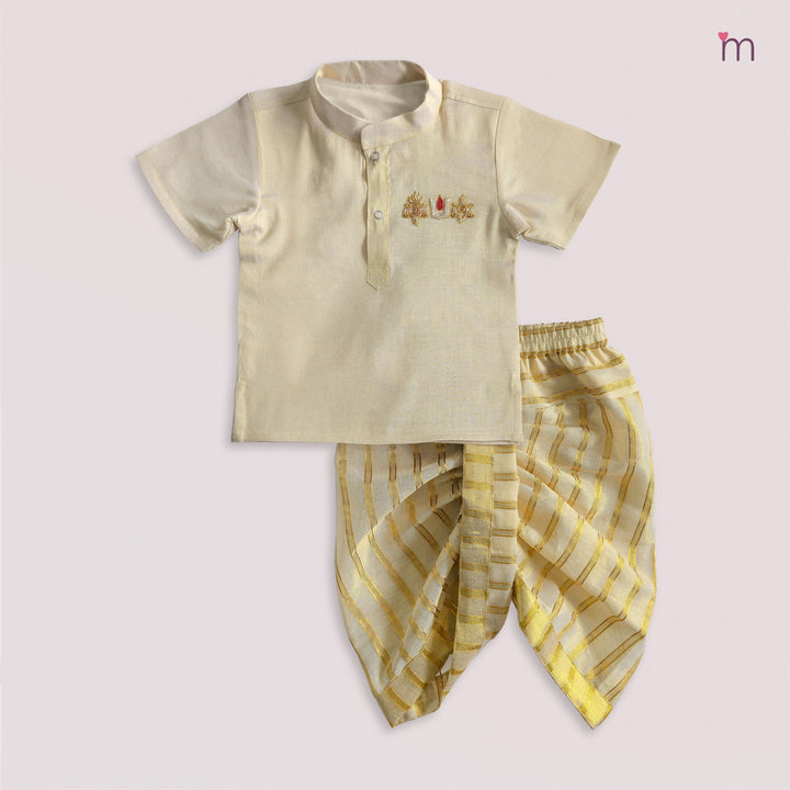 Perumal Half White Tissue Shirt & Veshti set