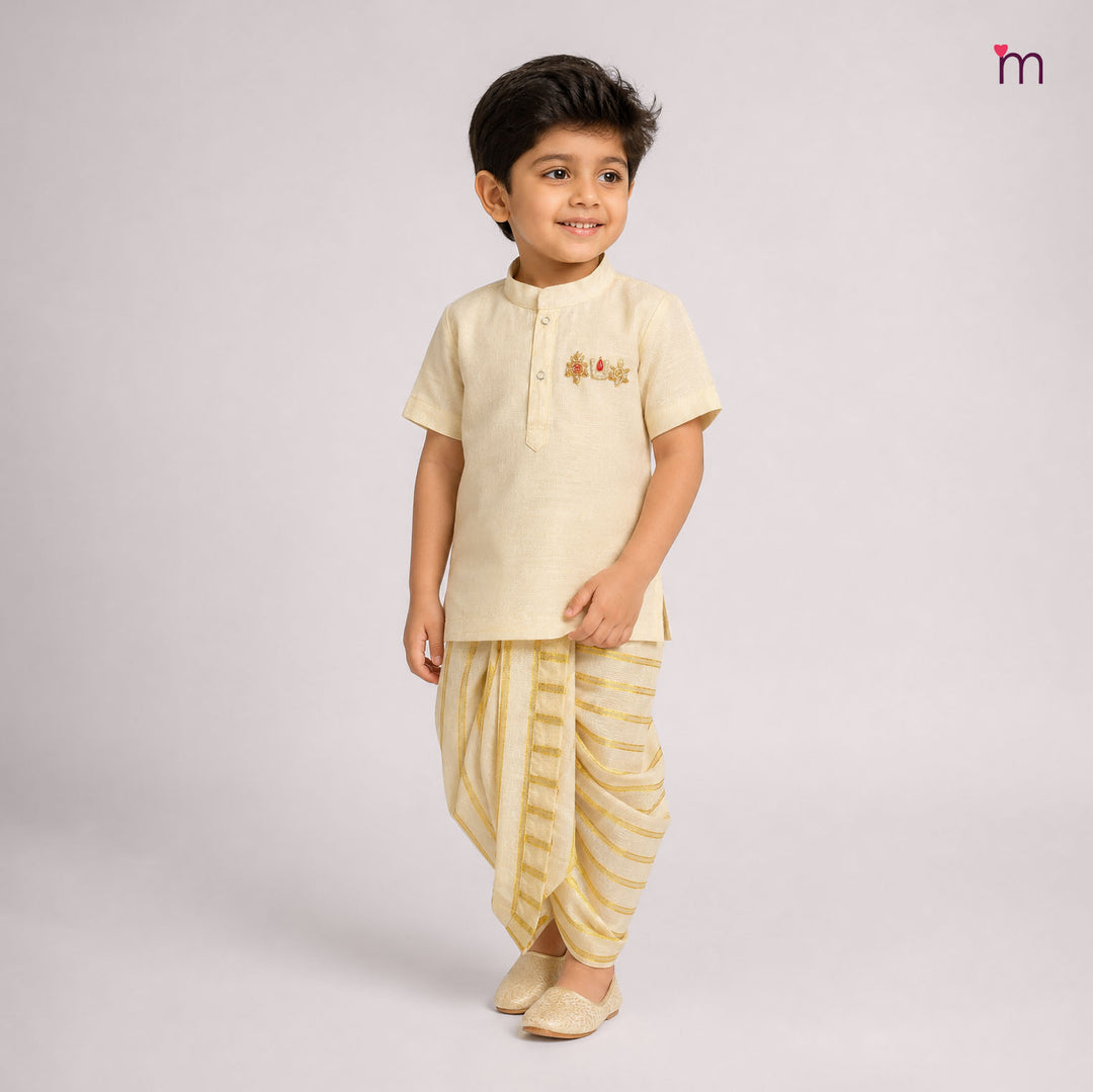 Perumal Half White Tissue Shirt & Veshti set