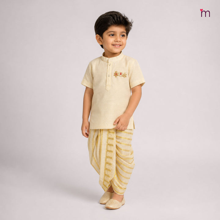 Perumal Half White Tissue Shirt & Veshti set