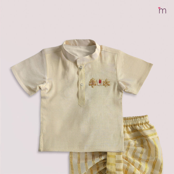 Perumal Half White Tissue Shirt & Veshti set