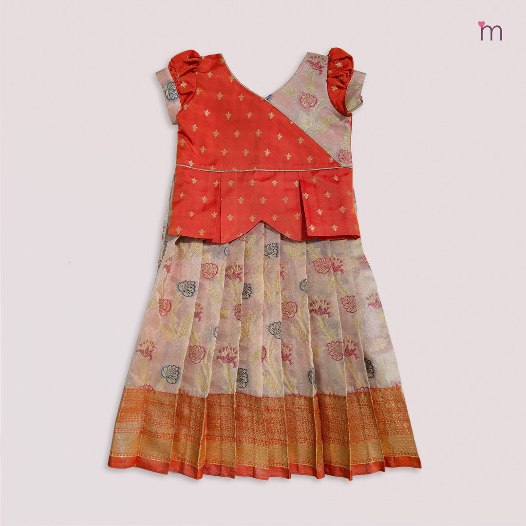 Sharvika - Rust Orange Peach Pattu Pavadai Minipattu