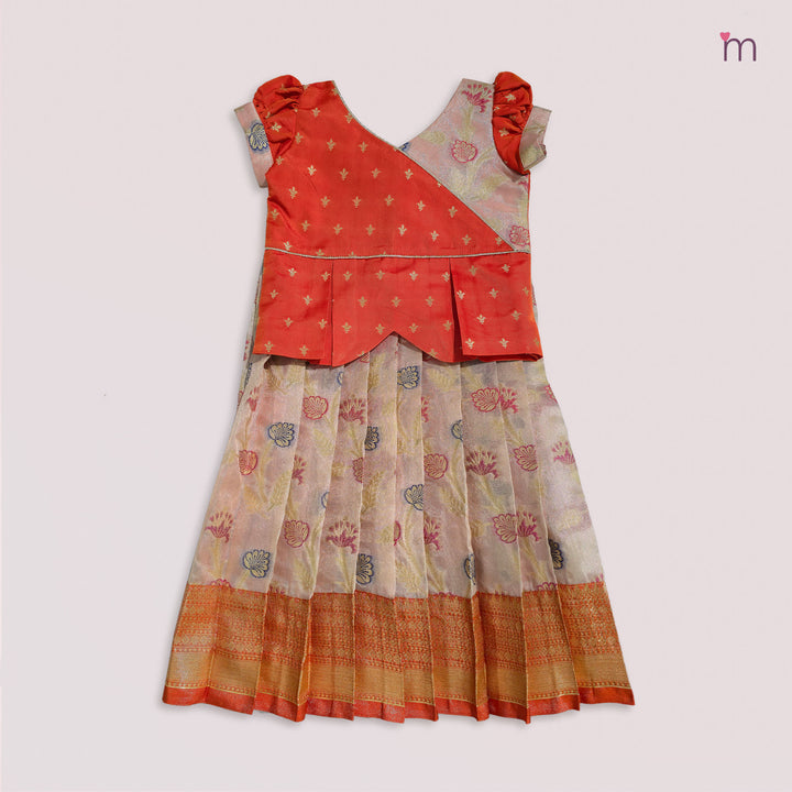 Sharvika - Rust Orange Peach Pattu Pavadai Minipattu