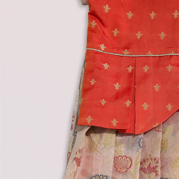 Sharvika - Rust Orange Peach Pattu Pavadai Minipattu