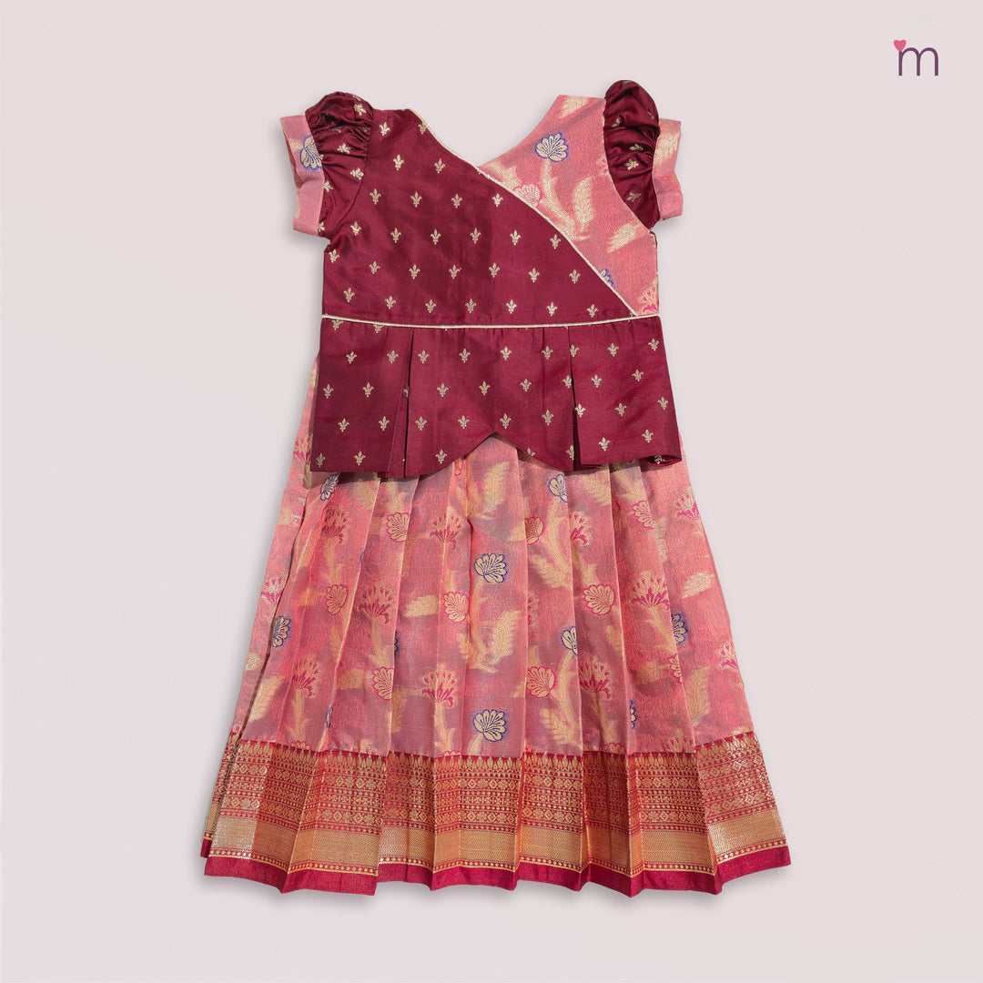 Sharvika - Maroon Pink Pattu Pavadai Minipattu
