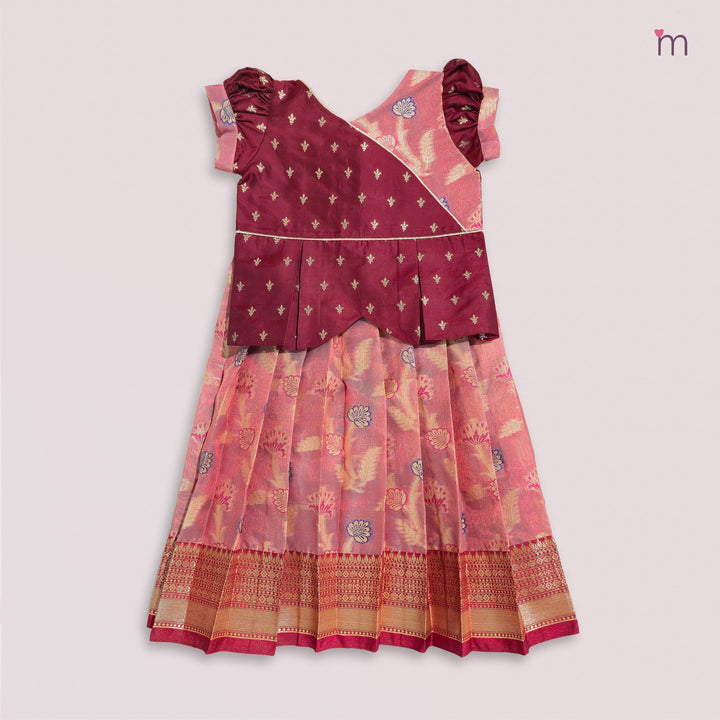Sharvika - Maroon Pink Pattu Pavadai Minipattu