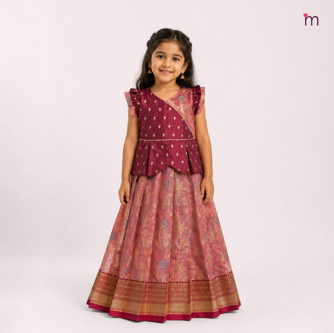 Sharvika - Maroon Pink Pattu Pavadai Minipattu