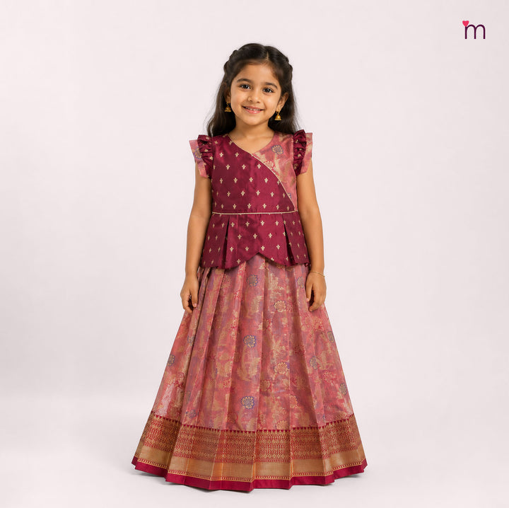 Sharvika - Maroon Pink Pattu Pavadai Minipattu