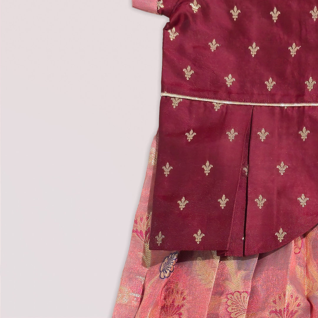 Sharvika - Maroon Pink Pattu Pavadai Minipattu