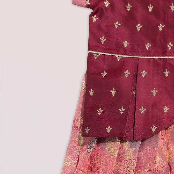 Sharvika - Maroon Pink Pattu Pavadai Minipattu
