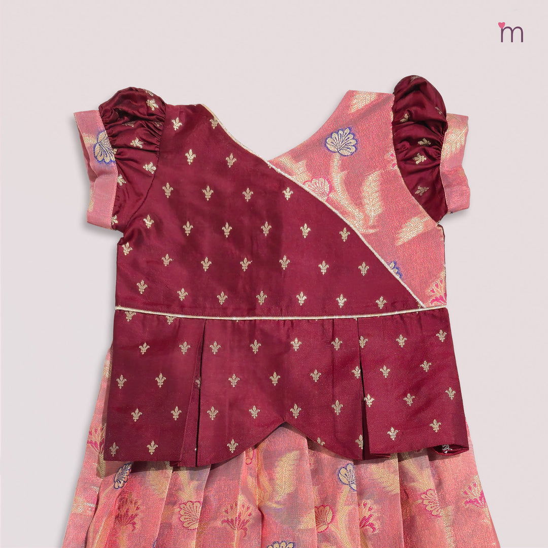 Sharvika - Maroon Pink Pattu Pavadai Minipattu