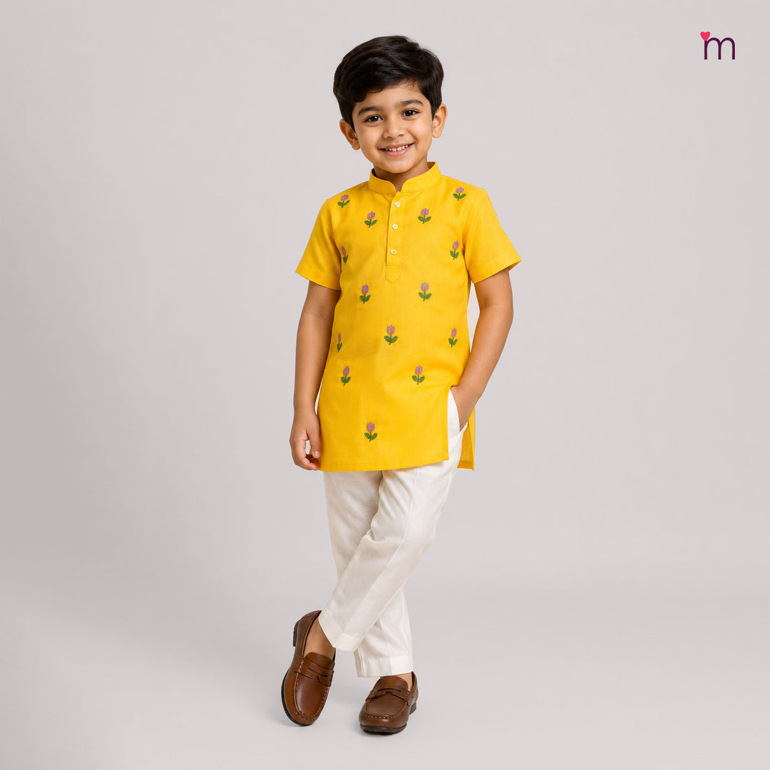 Yash - Yellow Kurta Shirt &  Pant set Minipattu