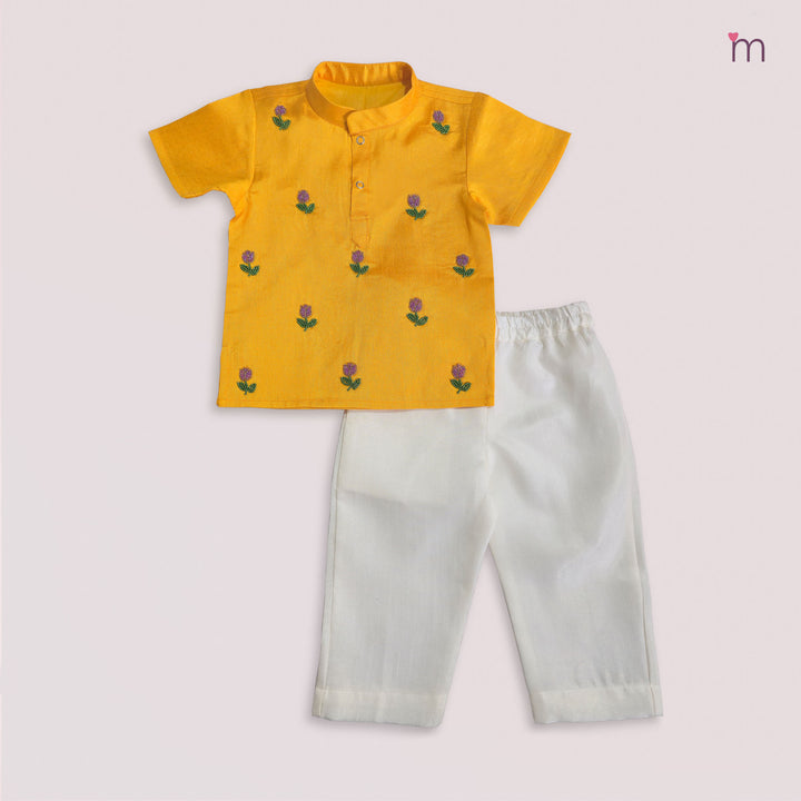 Yash - Yellow Kurta Shirt &  Pant set Minipattu