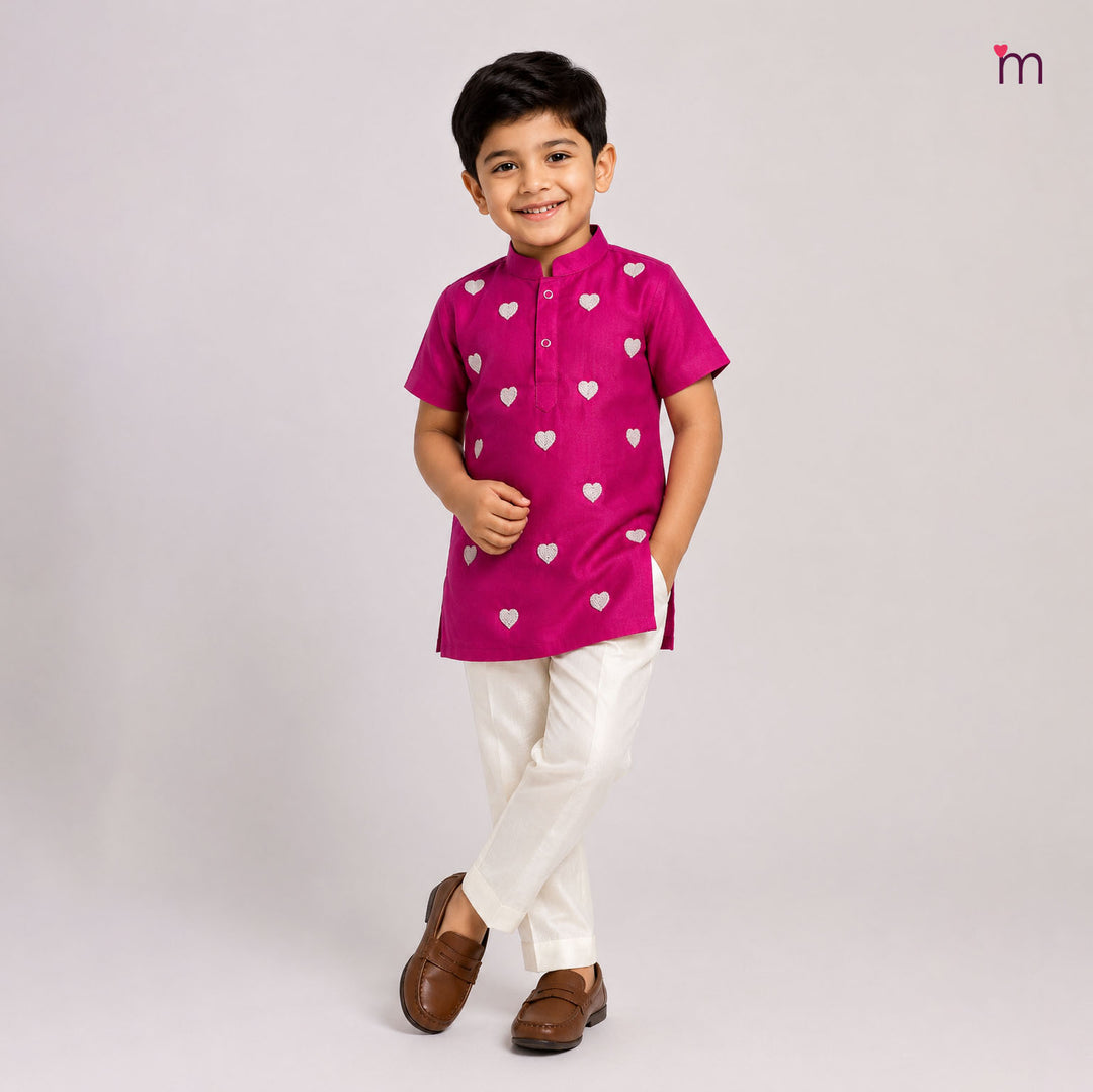 Yash - Magenta Pink Kurta Shirt &  Pant set Minipattu