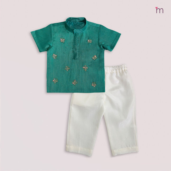Yash - Teal Green Kurta Shirt & Pant Set Minipattu