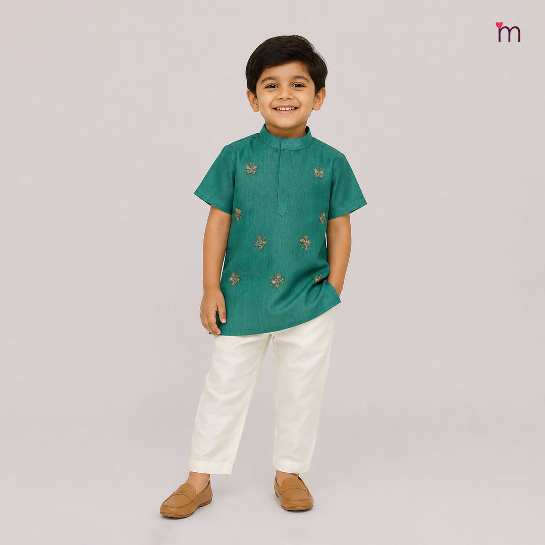 Yash - Teal Green Kurta Shirt & Pant Set Minipattu