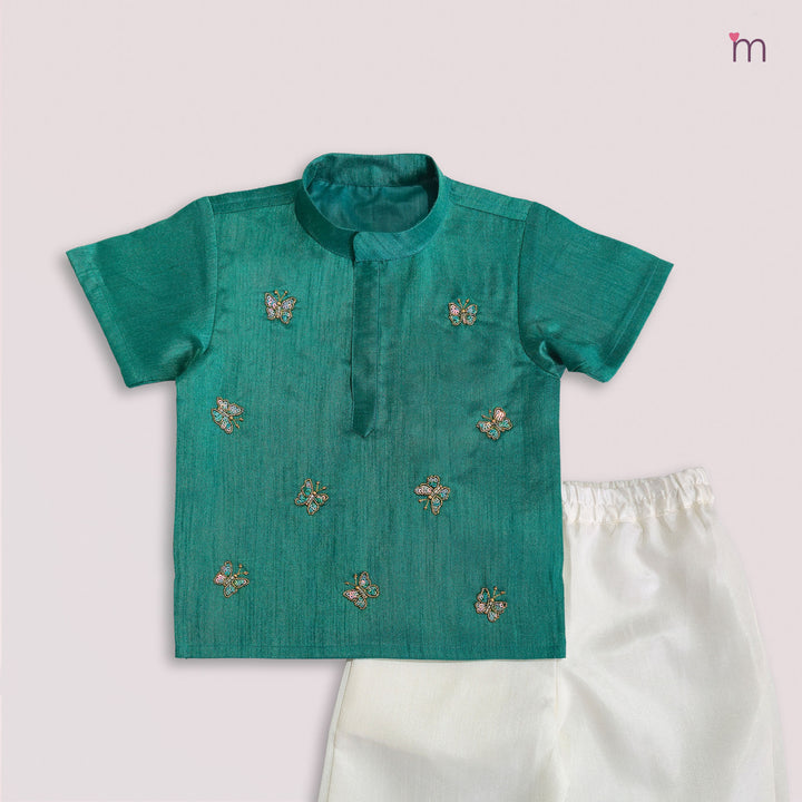 Yash - Teal Green Kurta Shirt & Pant Set Minipattu