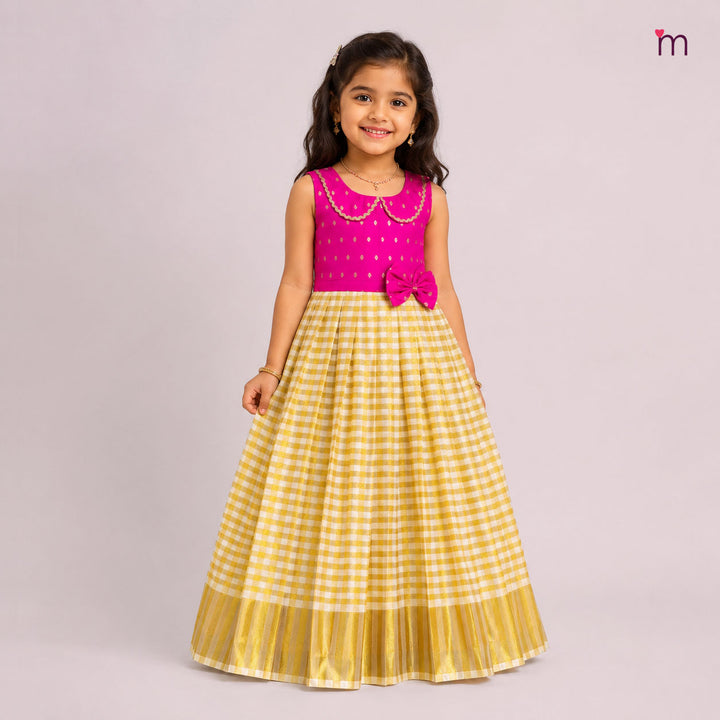 Malavika - Pink Frock Checks Tissue Minipattu