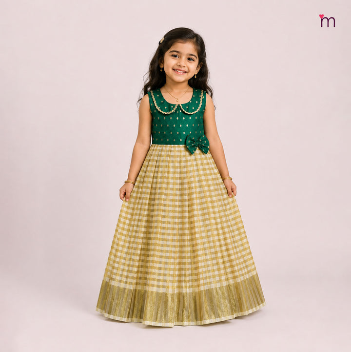 Malavika - Green Frock Checks Tissue Minipattu